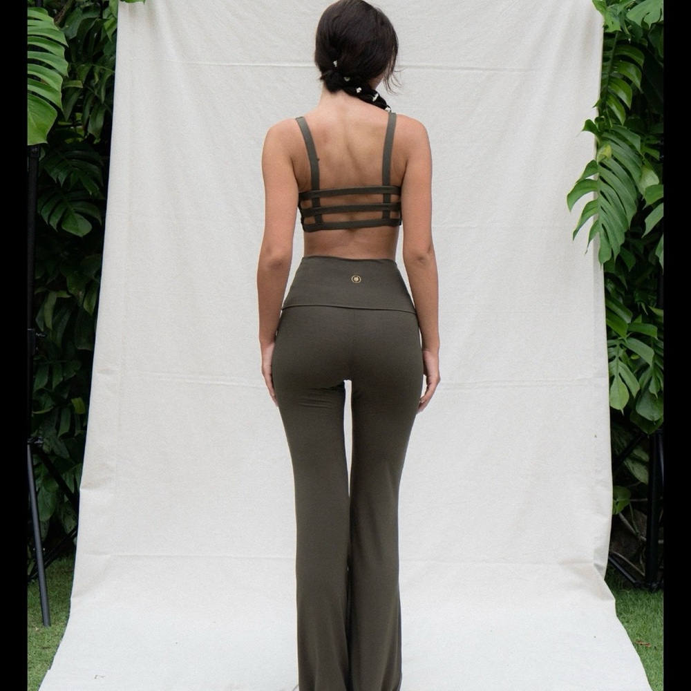 Indigo Luna Olive Green Foldover Flare Yoga Pants